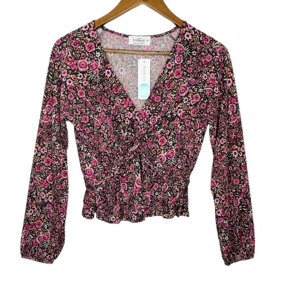 Kaileigh X Stitch Fix Cairo Front Twist Detail Knit Top Floral NWT - Picture 2 of 13